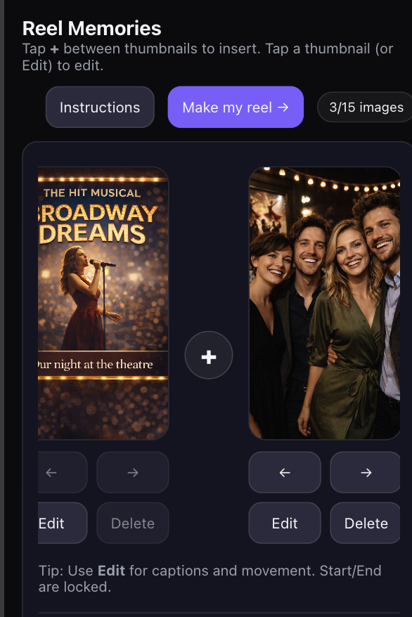 Screenshot of the memory-reel app timeline